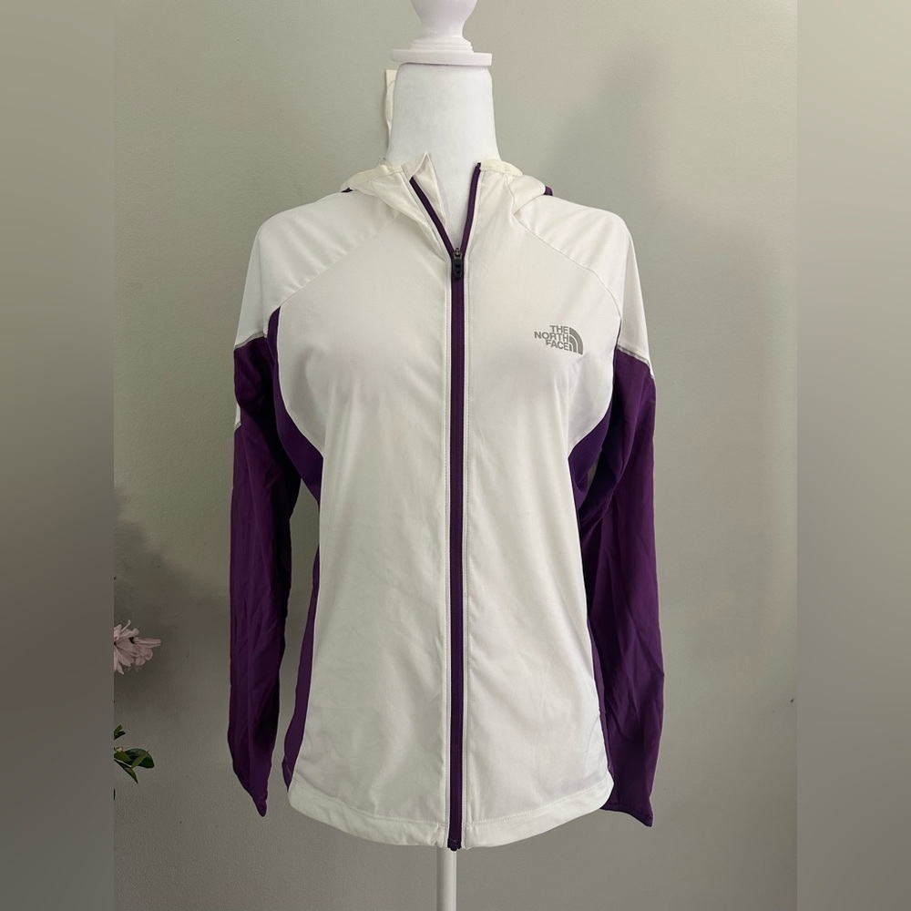 The North Face Flight Series Ivory & Purple Full Zip Windbreaker Hoodie Women S